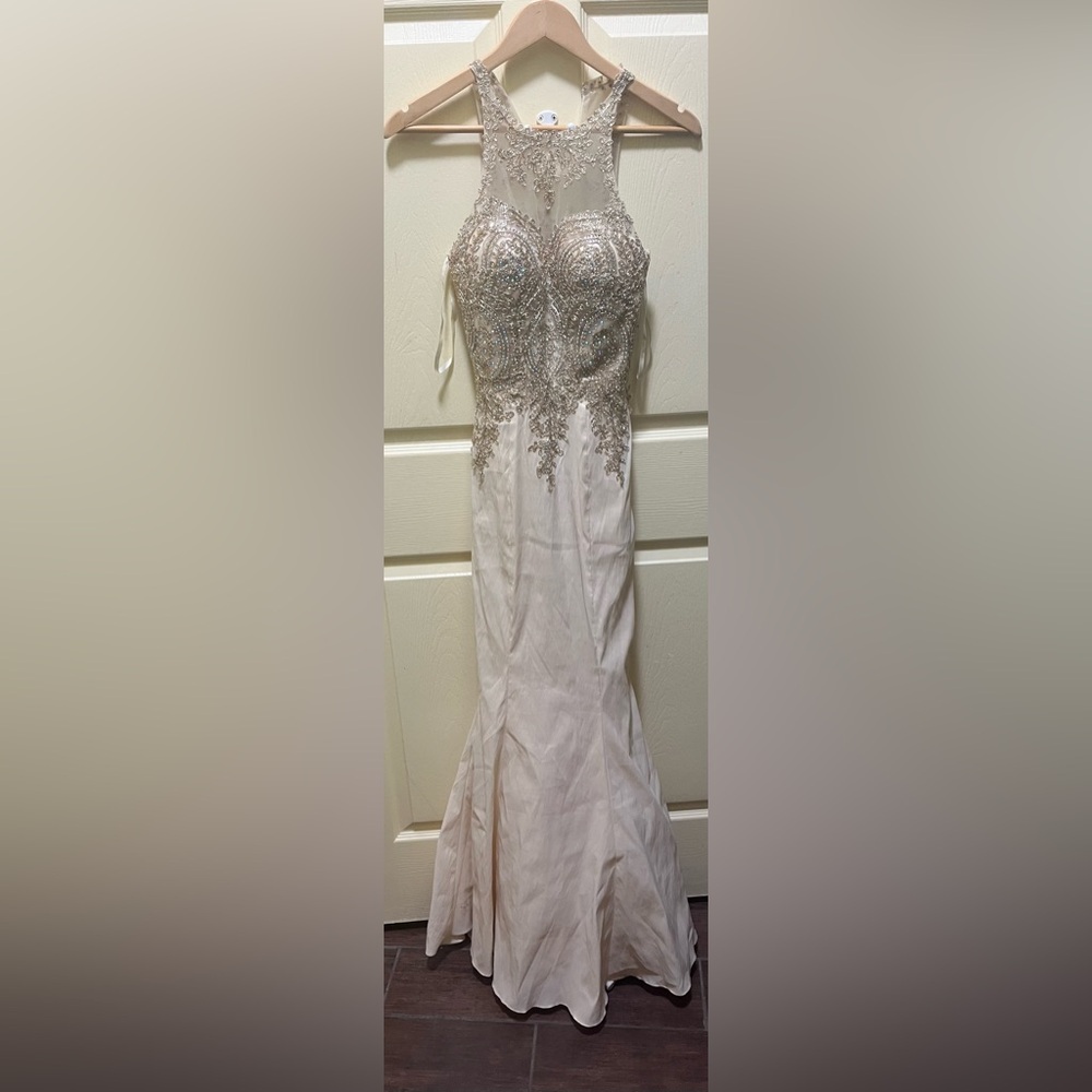Anny Lee Strapless White Dress with Silver Detailing
